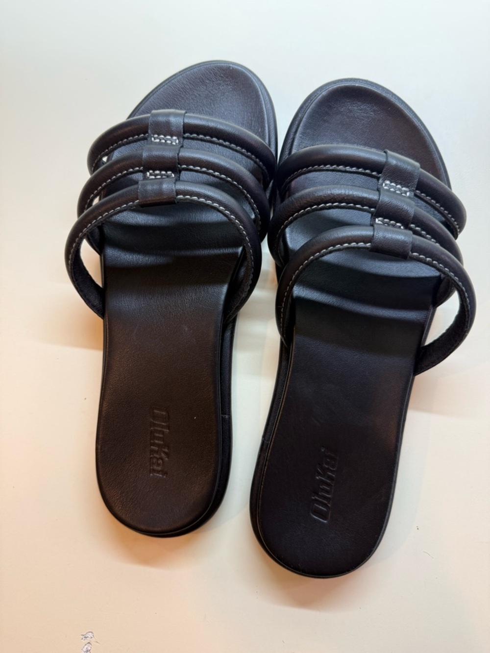 OluKai Women's Black Triple-Strap Slide Sandals